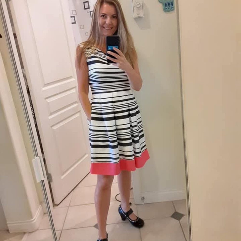Saks Fifth Avenue Black and White Pleated Midi Dress